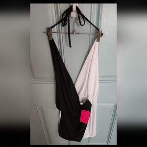 The Boutique Black and White Halter Dress